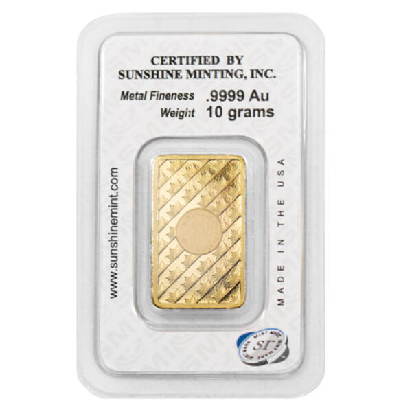10 Gram Sunshine Gold Bar (New w/ Assay, MintMark SI)