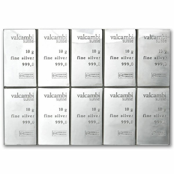 100 Gram Valcambi Silver CombiBar (10x10g w/ Assay)